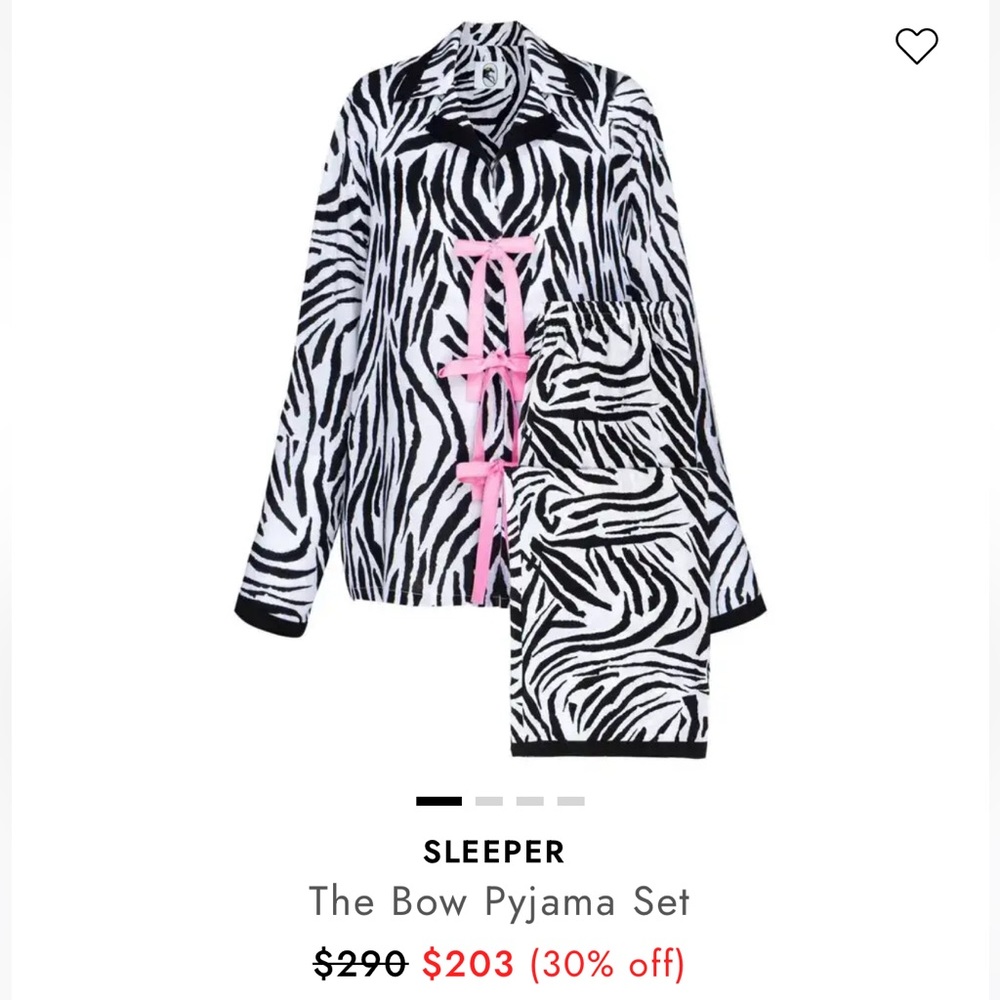 NWT Sleeper Zebra Pink Bow Pajama Set